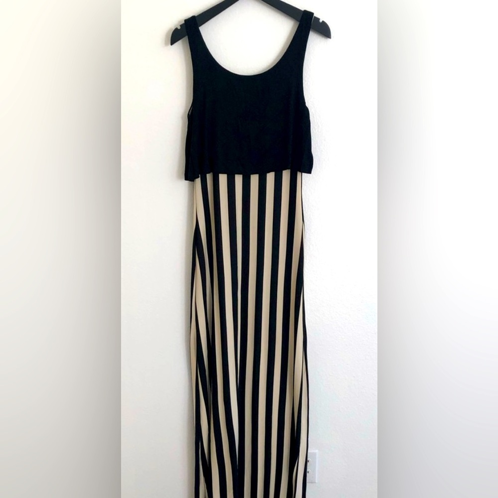 Foreign Exchange Striped Black Cream Maxi Dress Small